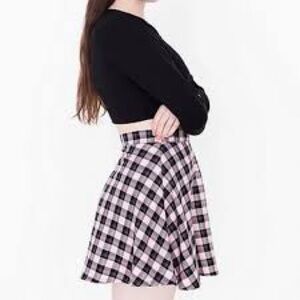 American Apparel Pink and Black Plaid Skater Skirt